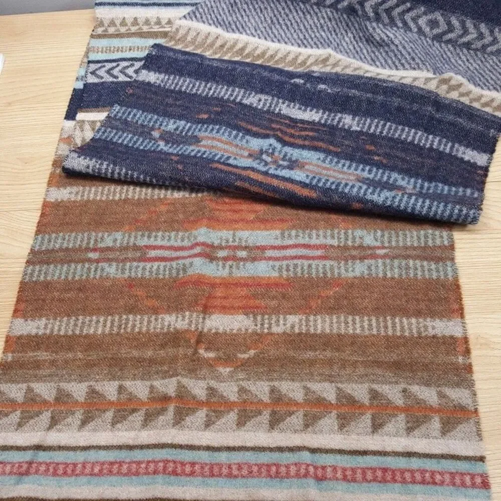 FAHERTY Scarf Tan Blue Brown Wool Blend Doug Goodfeather Eldorado